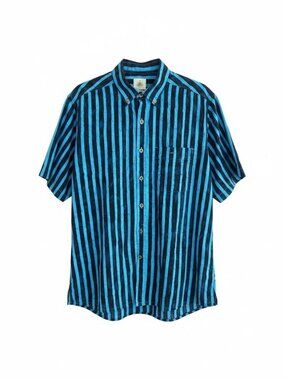 The Territory Ahead Retro Blue Striped Short Sleeve Shirt Size Medium